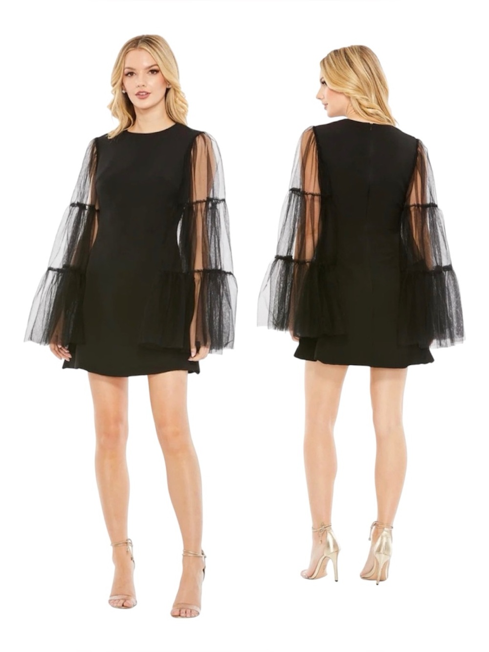 Mac Duggal High Neck Flared Sleeves Mini Dress Size 8